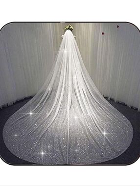 Sparkle Cathedral Single Tier Wedding Bridal Veil 118" Wide